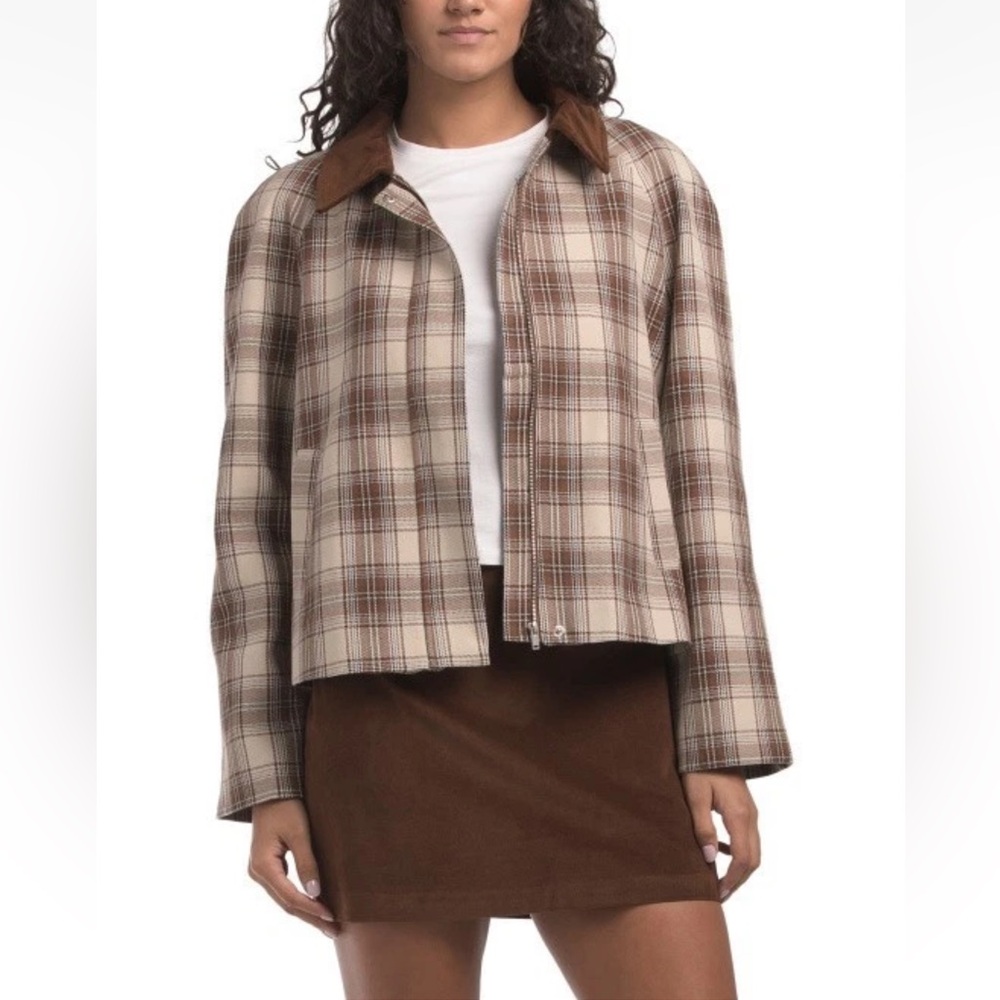 Christian Lacroix Brown Plaid 100% Cotton Spring Jacket Size 10 NWT